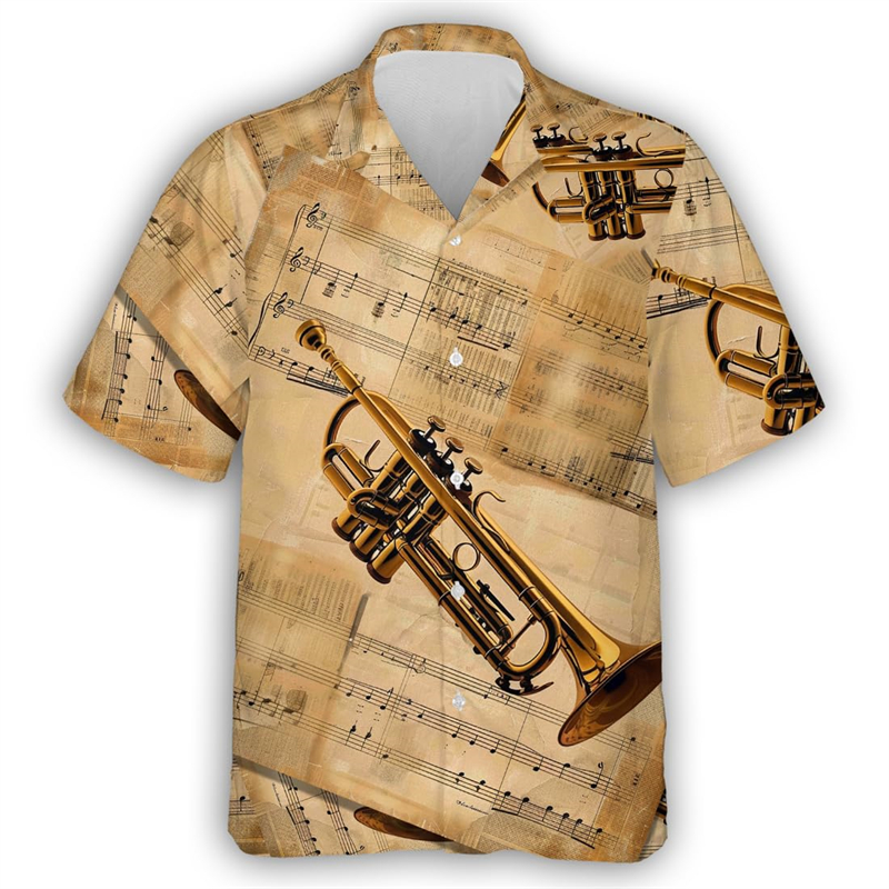 Musical Instrument Japan - Guitar Trumpet Graphics Hawaiian Shirts For