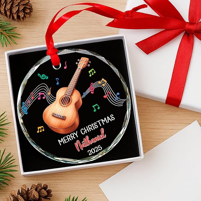 Musical Instrument Xmas Ornaments - Ukulele Musical Instrument Glass Ornament Xmas