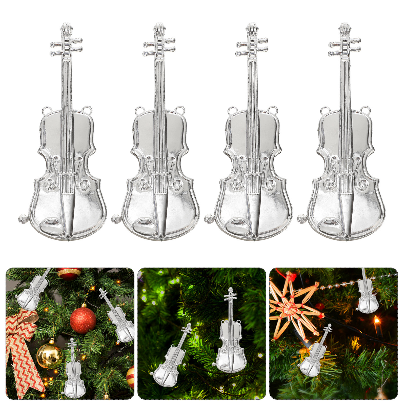 Musical Instrument Xmas Ornaments - 12Pcs Tiny Silver Violin Xmas Tree