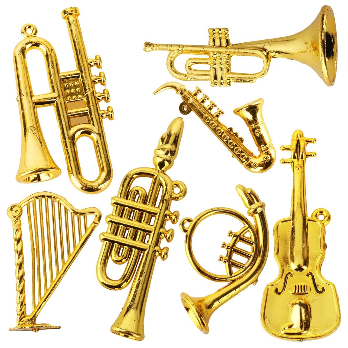 Musical Instrument Xmas Ornaments - 8Pcs 2-7cm Mini Golden Musical Instrument