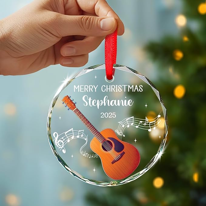 Musical Instrument Xmas Ornaments - Custom Guitar Musical Instrument Xmas Glass