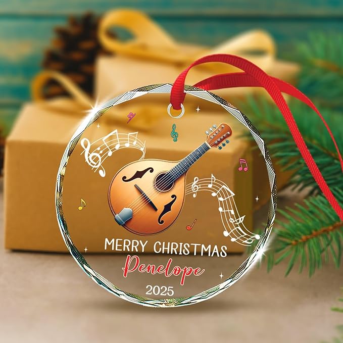 Musical Instrument Xmas Ornaments - Mandolin Glass Ornament Xmas 2025,Musical Instrument