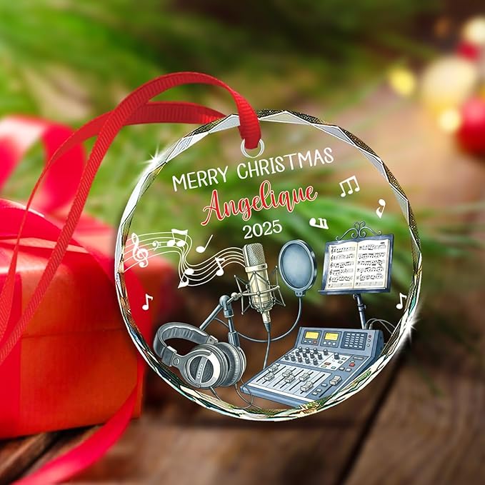 Musical Instrument Xmas Ornaments - Recording Vocals Instrument Xmas Glass Ornament,Musical