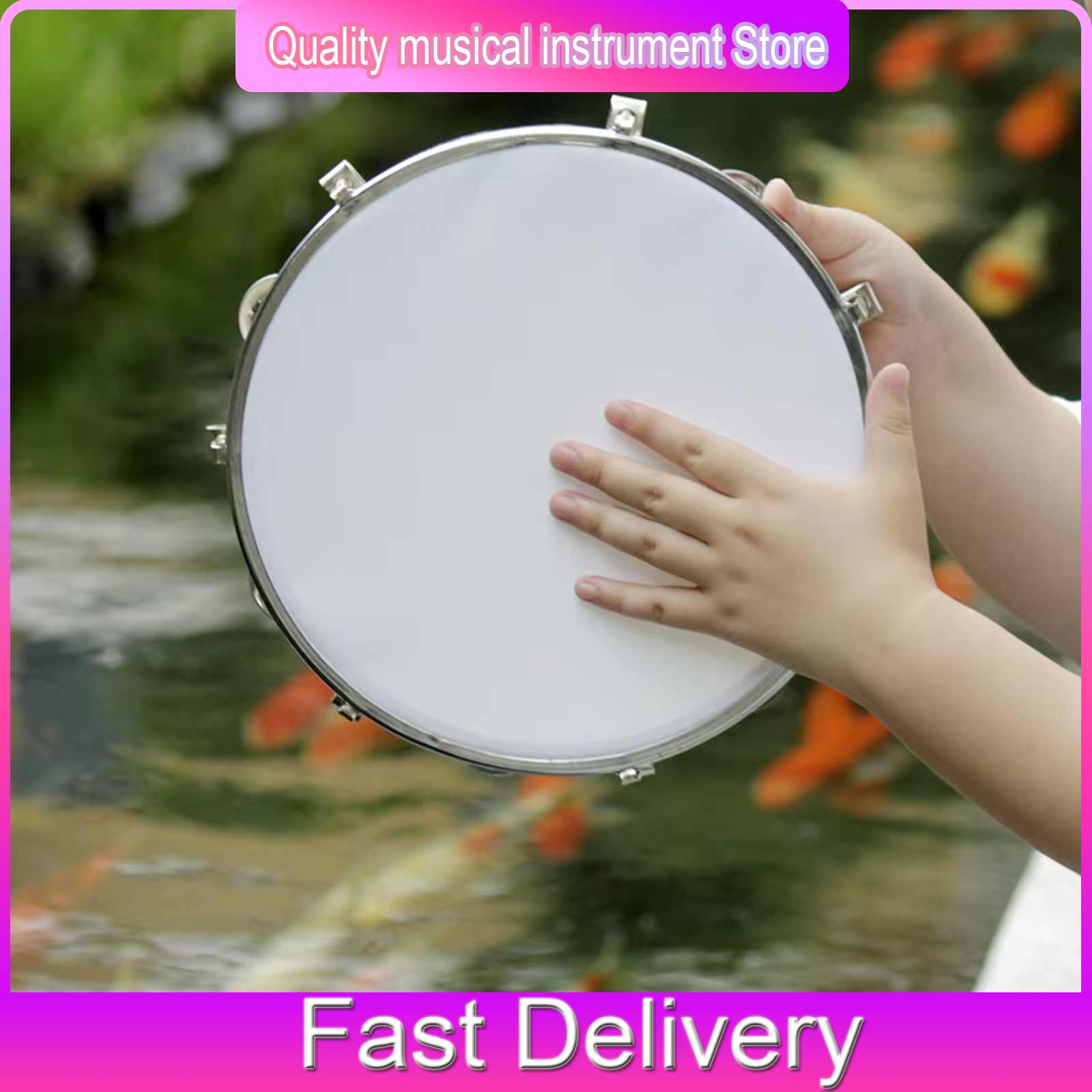 Tambourine Hand Drum - 10 Inch Tambourine Orff Wooden Hand