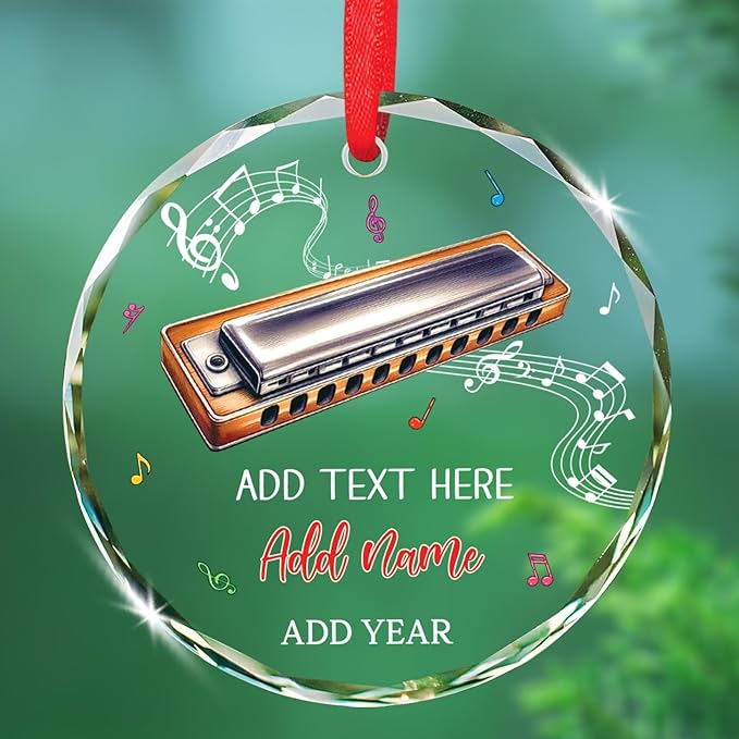 Musical Instrument Xmas Ornaments - Harmonica Musical Instrument Glass Ornament Xmas