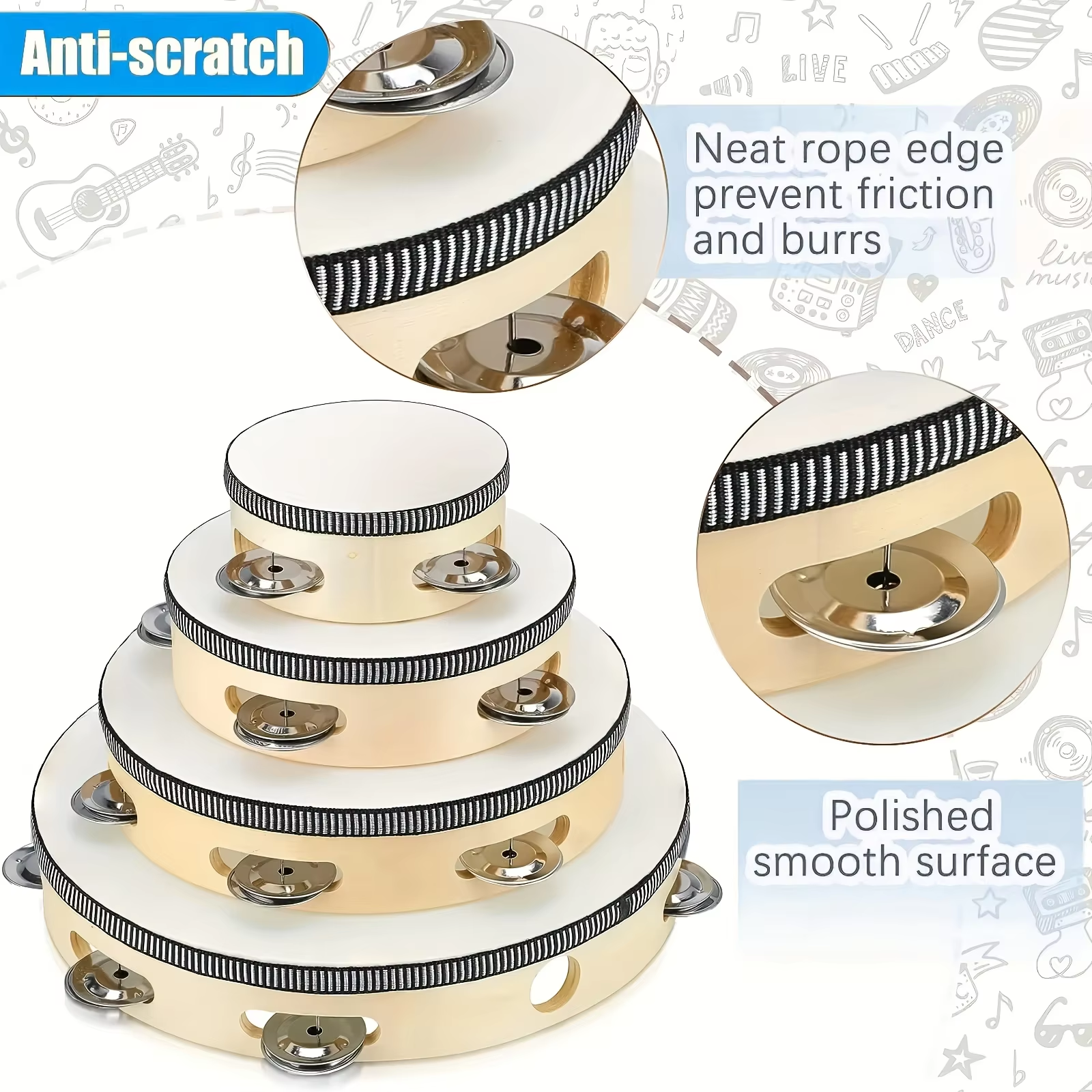 4/ 6inch Hand Tambourine, Meta - Musical Instrument Project recension och pris