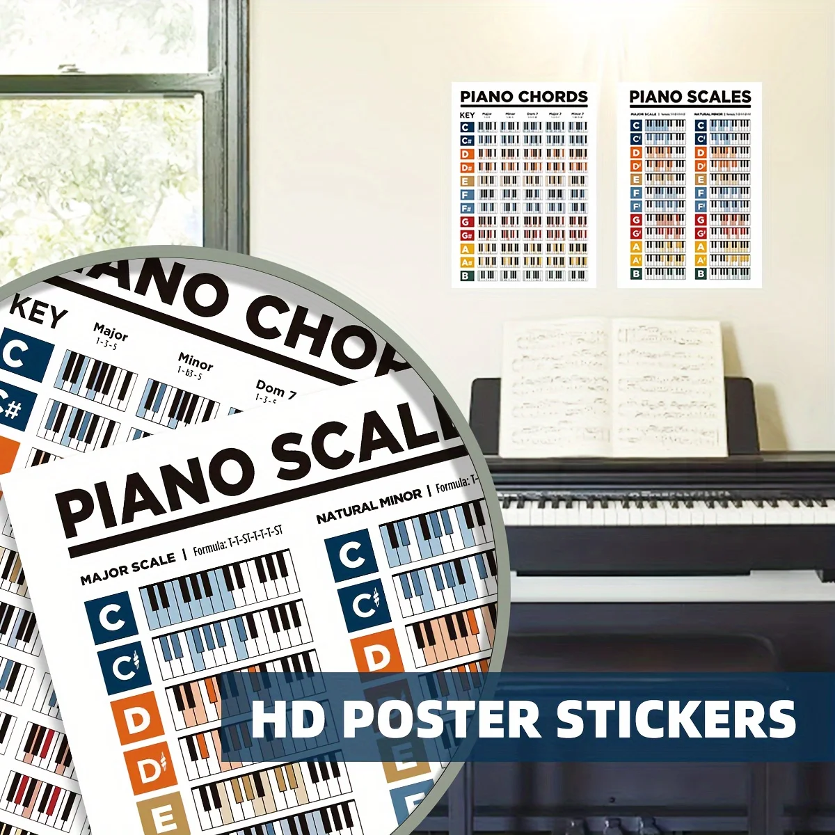 2pcs/set Piano Keyboard Chord  - Musical Instrument Poster recension och pris