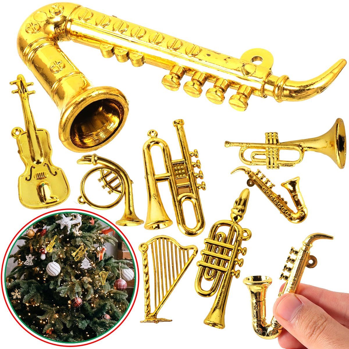 8Pcs 2-7cm Mini Golden Musical - Musical Instrument Xmas Ornaments recension och pris