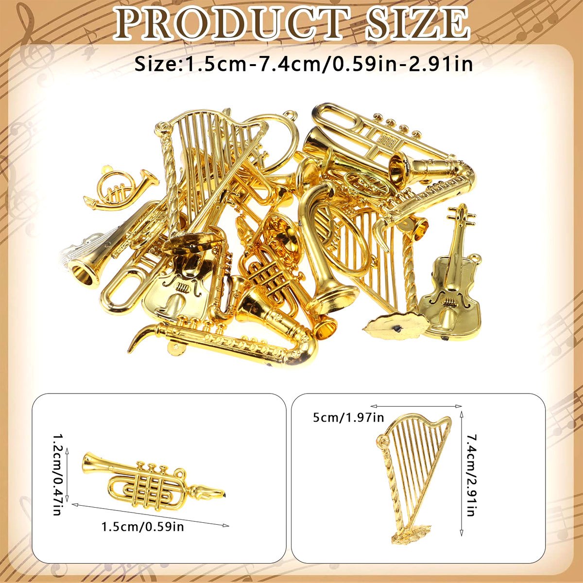 8Pcs 2-7cm Mini Golden Musical - Musical Instrument Xmas Ornaments recension och pris